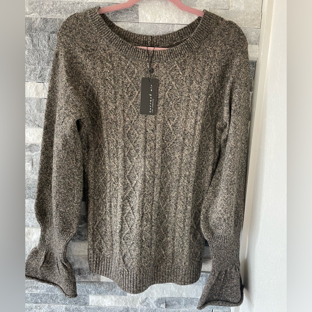 Women’s CURRENT AIR NWT Cable Knit Sweater Open Back Tie-Brown-Small